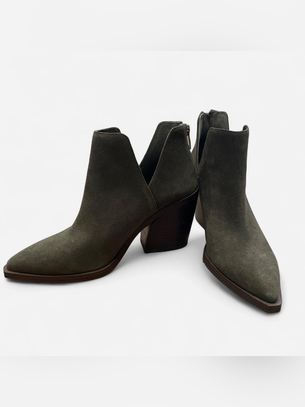 Vince Camuto Women's Pointed Toe Cutout Suede Ankle Boot in Olive - Size 9